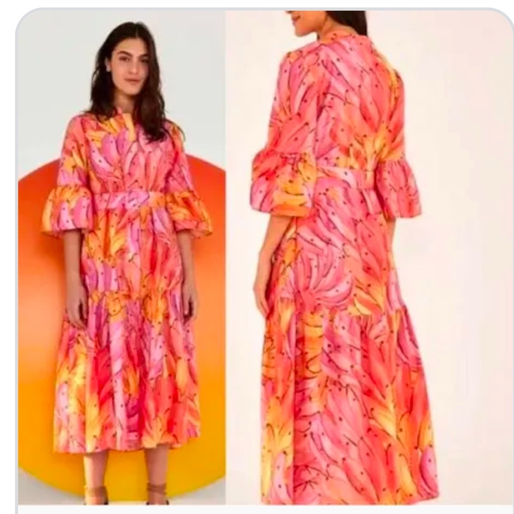 Farm Rio Pink Ombré Banana Midi Dress- S